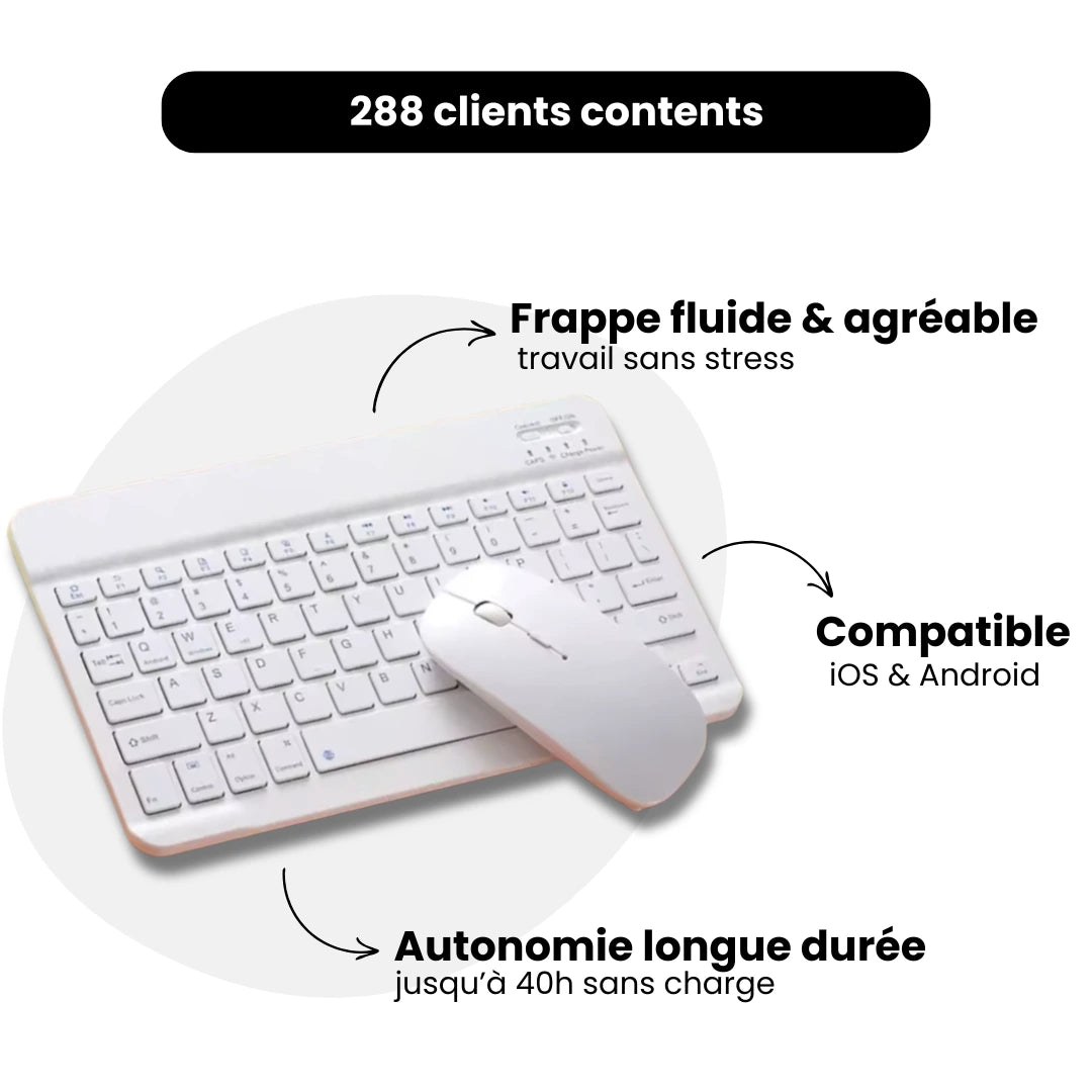 Le combo Apple-style ultra design: clavier et souris Bluetooth compatibles iOS et Android.