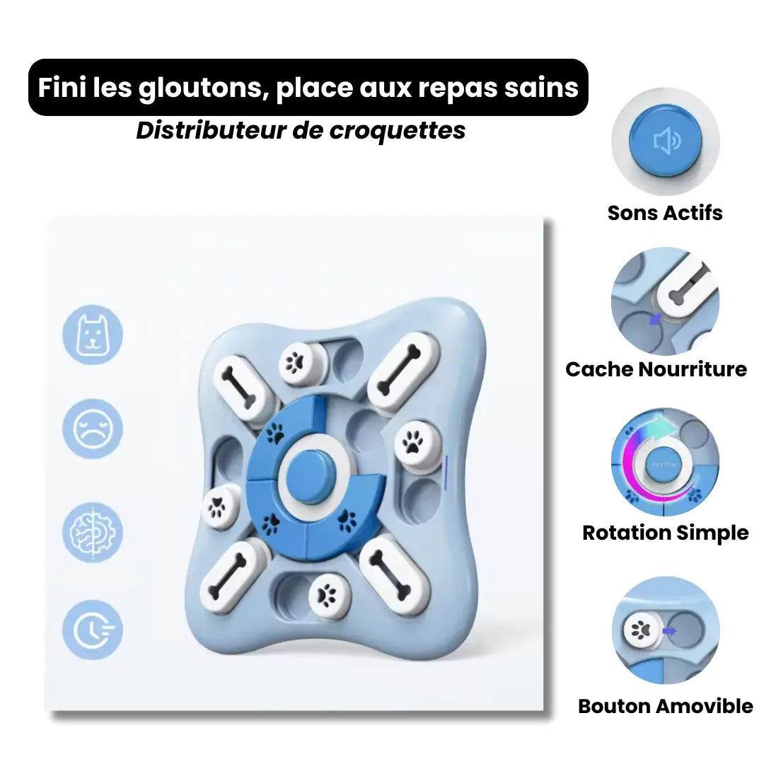 Gamelle Anti-Glouton distributeur de croquettes conçu pour ralentir l'alimentation des chiens et prévenir les ballonnements.