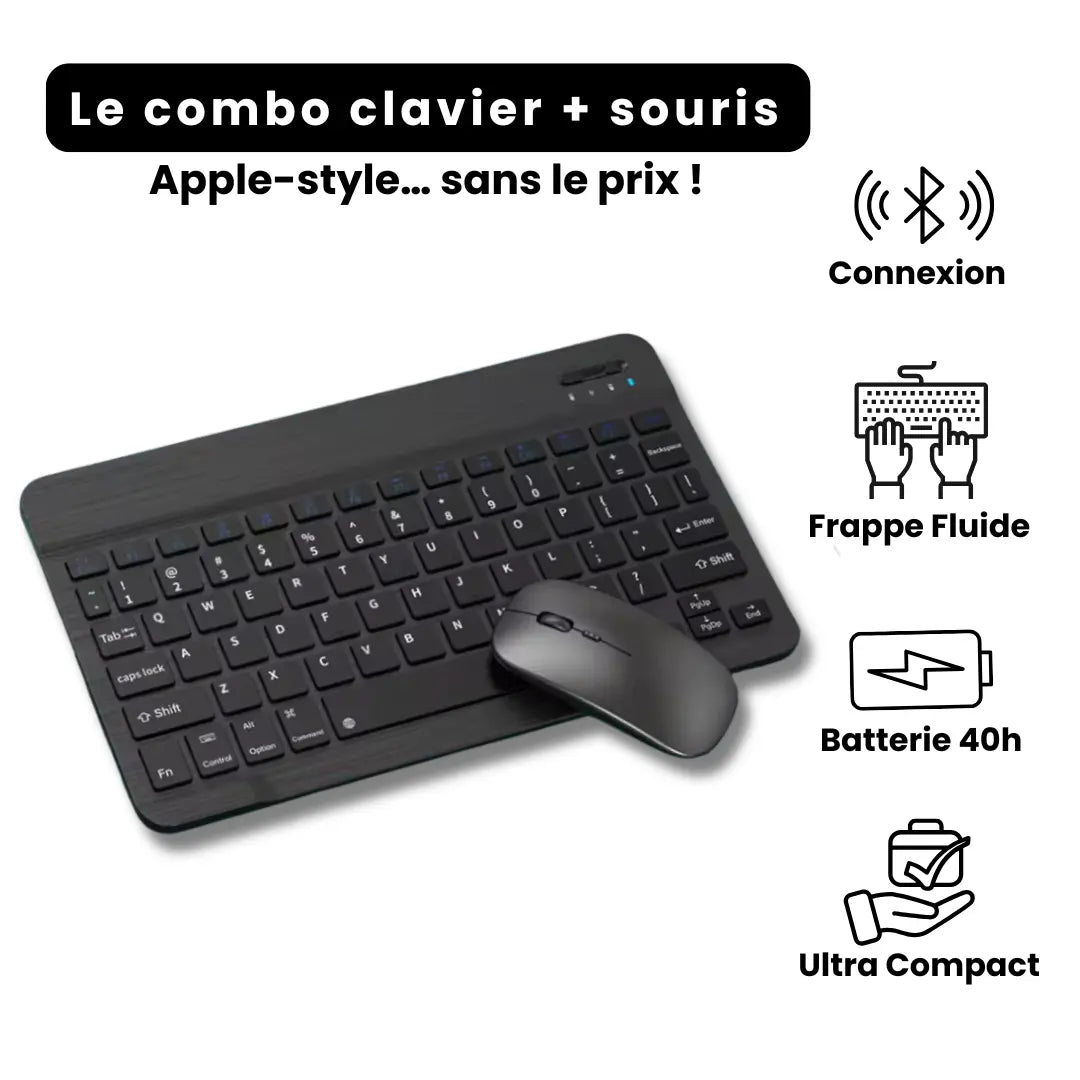 Le combo Apple-style ultra design: clavier et souris Bluetooth ultra compact, moderne et léger.