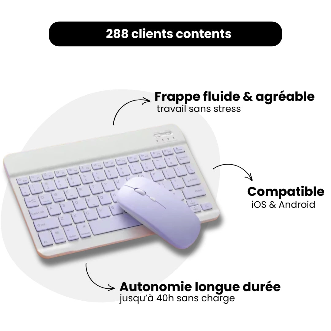 Le combo Apple-style ultra design : clavier et souris Bluetooth pour iPad et Android, légers et élégants.