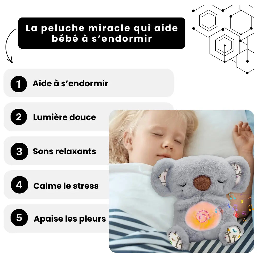 Peluche Anti-Stress avec Respiration Pour Bébé aide à s’endormir avec sons relaxants et lumière douce.